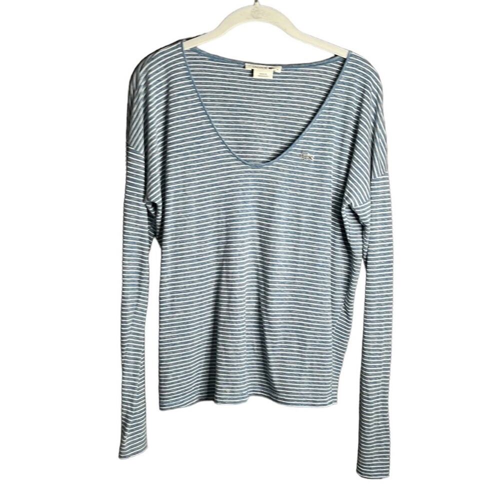 Lacoste Blue White Striped Lightweight Scoop Neck Top 38